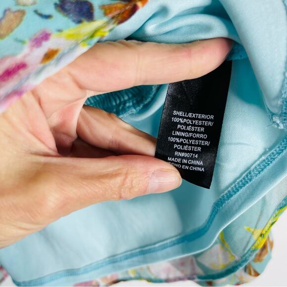 Sam & Jess blue pink floral boho chiffon blouse large - Picture 7 of 9